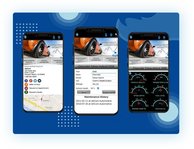 vehicle health mobile app layout